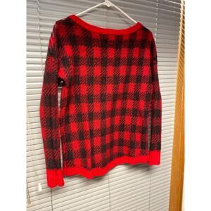 Express Women’s Red & Black Buffalo Plaid Knit Sweater Small Winter Pullover